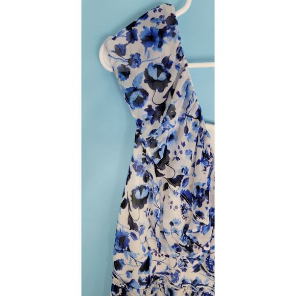 Rent The Runway Rachel Roy 14W Women's Blue Floral Sleeveless V-Neck Midi Dress - Picture 4 of 8